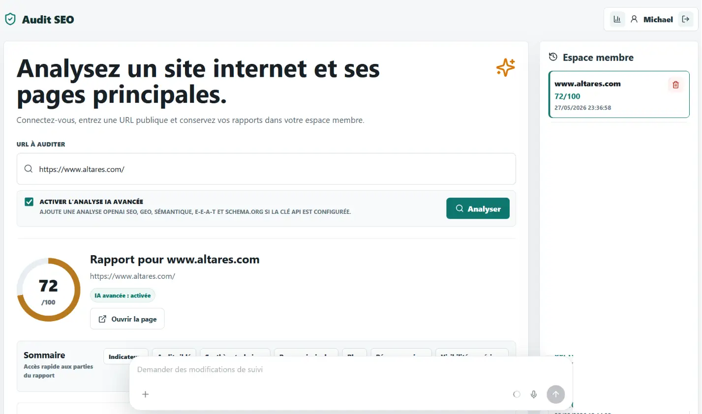Interface d'audit SEO intelligent